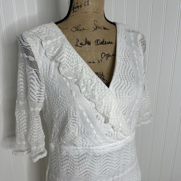 Chris McLaughlin White Lace Dress Womens Sz 14 Bachelorette Party Beach Boho - Picture 2 of 14